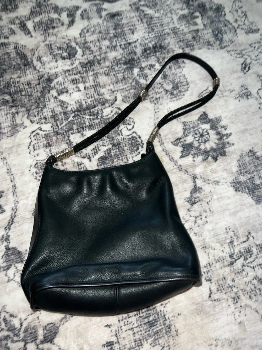 Fossil Black Leather Shoulder Bag with Braided Strap